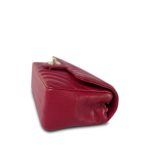 Raspberry Chevron Caviar Quilted Mini Rectangular Flap Light Gold Hardware - Image 8