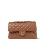 22S Caramel Lambskin Quilted Classic Flap Small LGHW