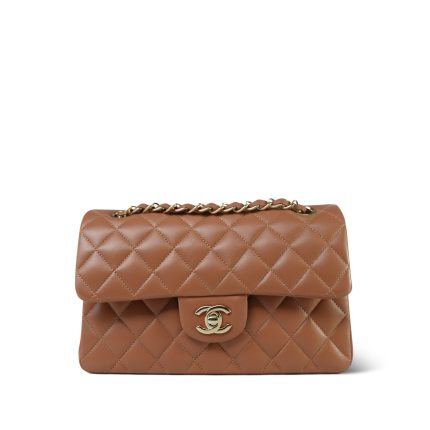 22S Caramel Lambskin Quilted Classic Flap Small LGHW