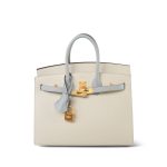 Birkin 25 Bi-Color Horseshoe (HSS) Craie/Bleu Glacier Epsom Gold Plated U Stamp - Image 7