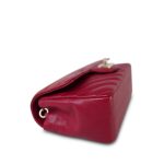 Raspberry Chevron Caviar Quilted Mini Rectangular Flap Light Gold Hardware - Image 9