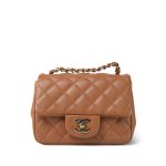 Caramel Lambskin Quilted Mini Square Flap LGHW