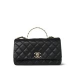25S Black Caviar Quilted Coco Crush Top Handle Single Flap Light Gold Hardware