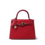Kelly Sellier 25 Bi-Color Rouge Casaque/Bleu Thalassa Epsom White Stitching Gold Plated [P] Stamp - Image 5