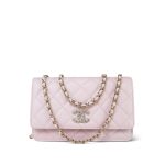 22S Light Pink Caviar Quilted Crystal CC Wallet on Chain WOC LGHW - Image 12