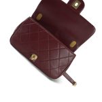 Burgundy Calfskin Quilted Pearl Chain Single Flap Bag Aged Gold Hardware - Image 12
