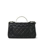 25S Black Caviar Quilted Coco Crush Top Handle Single Flap Light Gold Hardware - Image 3