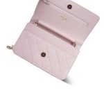 22S Light Pink Caviar Quilted Crystal CC Wallet on Chain WOC LGHW - Image 11