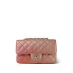 21S Metallic Rose Gold Grained Lambskin Quilted Mini Rectangular Flap LGHW - Image 3