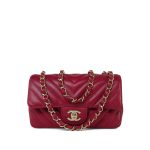 Raspberry Chevron Caviar Quilted Mini Rectangular Flap Light Gold Hardware - Image 12
