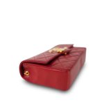Red Lambskin Quilted Rectangular Push Lock Single Flap Gold Hardware - Image 13