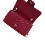 Raspberry Chevron Caviar Quilted Mini Rectangular Flap Light Gold Hardware - Image 13