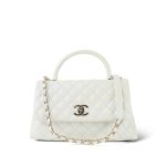 20K White Iridescent Caviar Quilted Coco Handle Medium Light Gold Hardware - Image 9