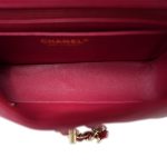 Raspberry Chevron Caviar Quilted Mini Rectangular Flap Light Gold Hardware - Image 14