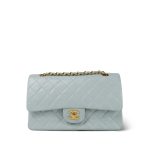 Light Blue Lambskin Quilted Classic Flap Medium Gold Hardware