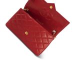 Red Lambskin Quilted Rectangular Push Lock Single Flap Gold Hardware - Image 12
