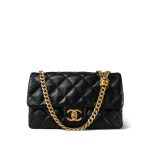 Black Lambskin Quilted Pillow Crush Single Flap Aged Gold Hardware