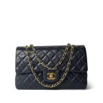 Navy Lambskin Quilted Classic Flap Medium Gold Hardware - Image 10
