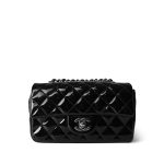 15B Black Patent Quilted Mini Rectangular Flap Silver Hardware
