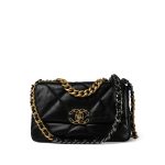22C Black Lambskin Quilted Small 19 Flap Mixed Hardware - Image 15