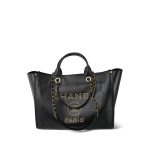 Black Caviar Quilted Deauville Shopping Tote Medium Studded Light Gold Hardware - Image 3