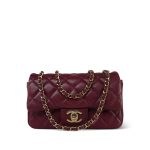 Burgundy Lambskin Quilted Extra Mini Rectangular Flap Light Gold Hardware - Image 8