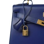 Kelly Sellier 28 Bleu Saphir Box Calfskin Gold Plated Y Circle Stamp - Image 16