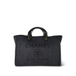 20A Black Mixed Fibers Medium Deauville Tote Light Gold Hardware