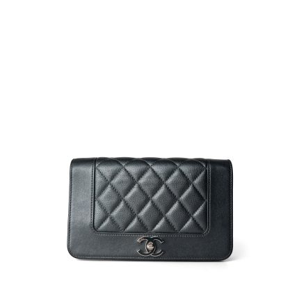 Charcoal 20A Mademoiselle Caviar Quilted Wallet on Chain (WOC)