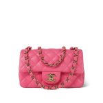 Pink Lambskin Quilted Mini Rectangular Flap Light Gold Hardware - Image 15