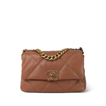 21K Caramel Lambskin Quilted Small 19 Flap Mixed Hardware