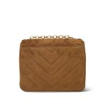 Brown Suede Chevron Quilted Square Single Flap Aged Gold Hardware - Image 15