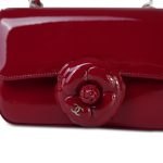 23K Red Patent Camellia Single Flap Bag Silver Hardware - Image 16