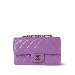 20C Purple Patent Quilted Mini Rectangular Flap Light Gold Hardware
