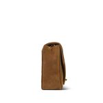 Brown Suede Chevron Quilted Square Single Flap Aged Gold Hardware - Image 5