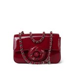 23K Red Patent Camellia Single Flap Bag Silver Hardware - Image 3
