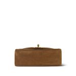 Brown Suede Chevron Quilted Square Single Flap Aged Gold Hardware - Image 9