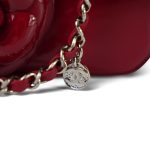 23K Red Patent Camellia Single Flap Bag Silver Hardware - Image 15