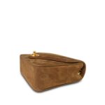 Brown Suede Chevron Quilted Square Single Flap Aged Gold Hardware - Image 7