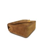 Brown Suede Chevron Quilted Square Single Flap Aged Gold Hardware - Image 13