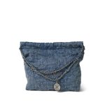 24S Washed Denim Quilted Small 22 Hobo Bag