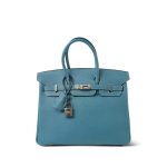 Birkin 25 Blue Jean Veau Togo Palladium Plated H Square Stamp