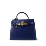 Kelly Sellier 28 Bleu Saphir Box Calfskin Gold Plated Y Circle Stamp - Image 3