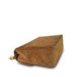 Brown Suede Chevron Quilted Square Single Flap Aged Gold Hardware - Image 12