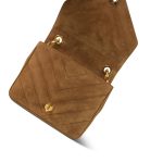 Brown Suede Chevron Quilted Square Single Flap Aged Gold Hardware - Image 11