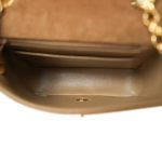 Brown Suede Chevron Quilted Square Single Flap Aged Gold Hardware - Image 14