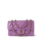 20C Purple Patent Quilted Mini Rectangular Flap Light Gold Hardware - Image 11