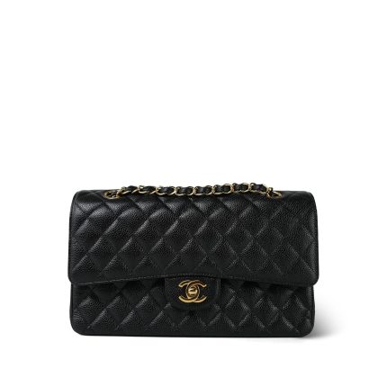 Black Caviar Quilted Medium Classic Flap Gold Hardware