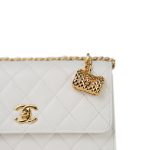 White Caviar Quilted Flap Charm Wallet On Chain WOC Gold Hardware - Image 3
