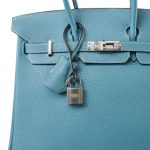 Birkin 25 Blue Jean Veau Togo Palladium Plated H Square Stamp - Image 2